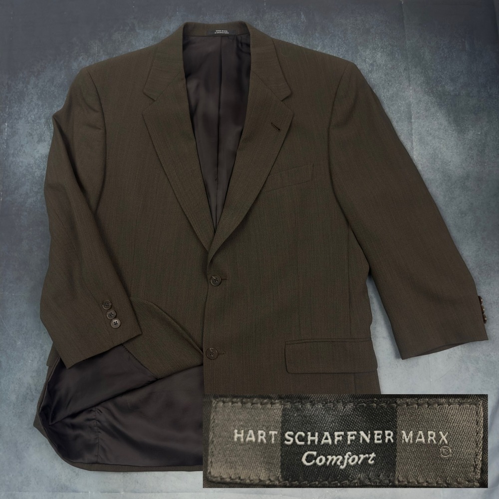 Hart Schaffner Marx Comfort Mens 42R Brown Wool Herringbone Blazer Sport Coat